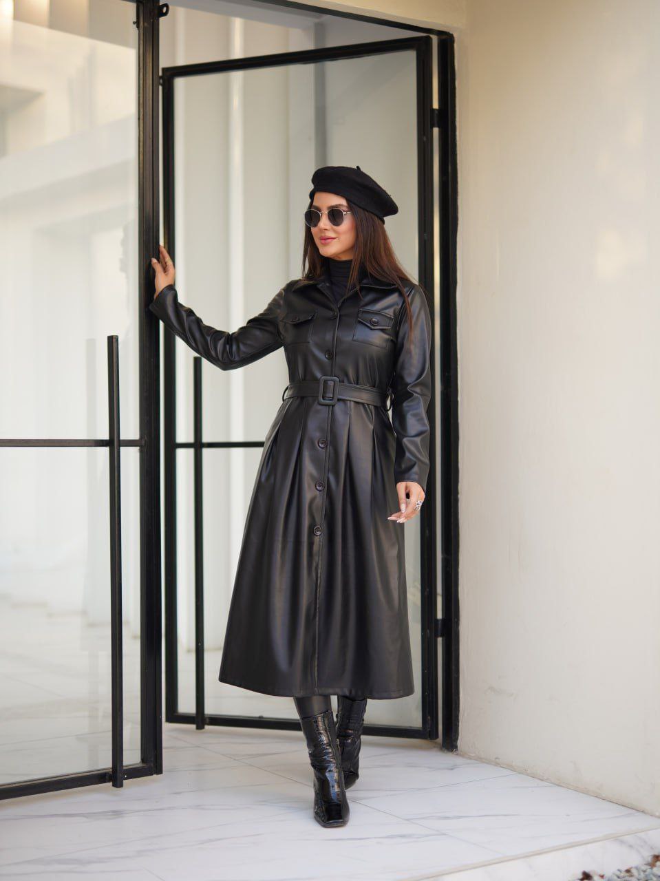 پالتو چرم بلند زنانه مدل رها کد 9680