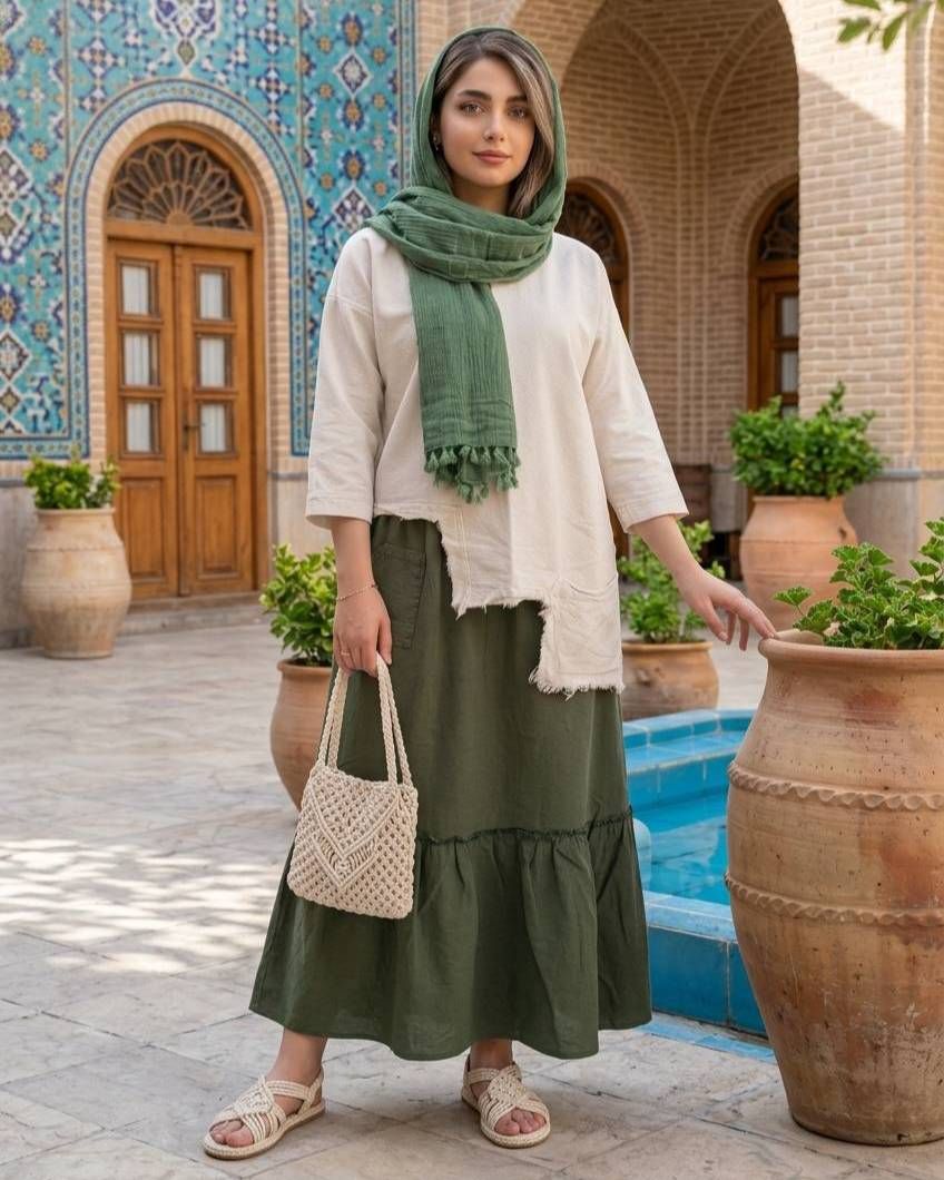 سه تیکه زنانه شومیز دامن شال کد 3216