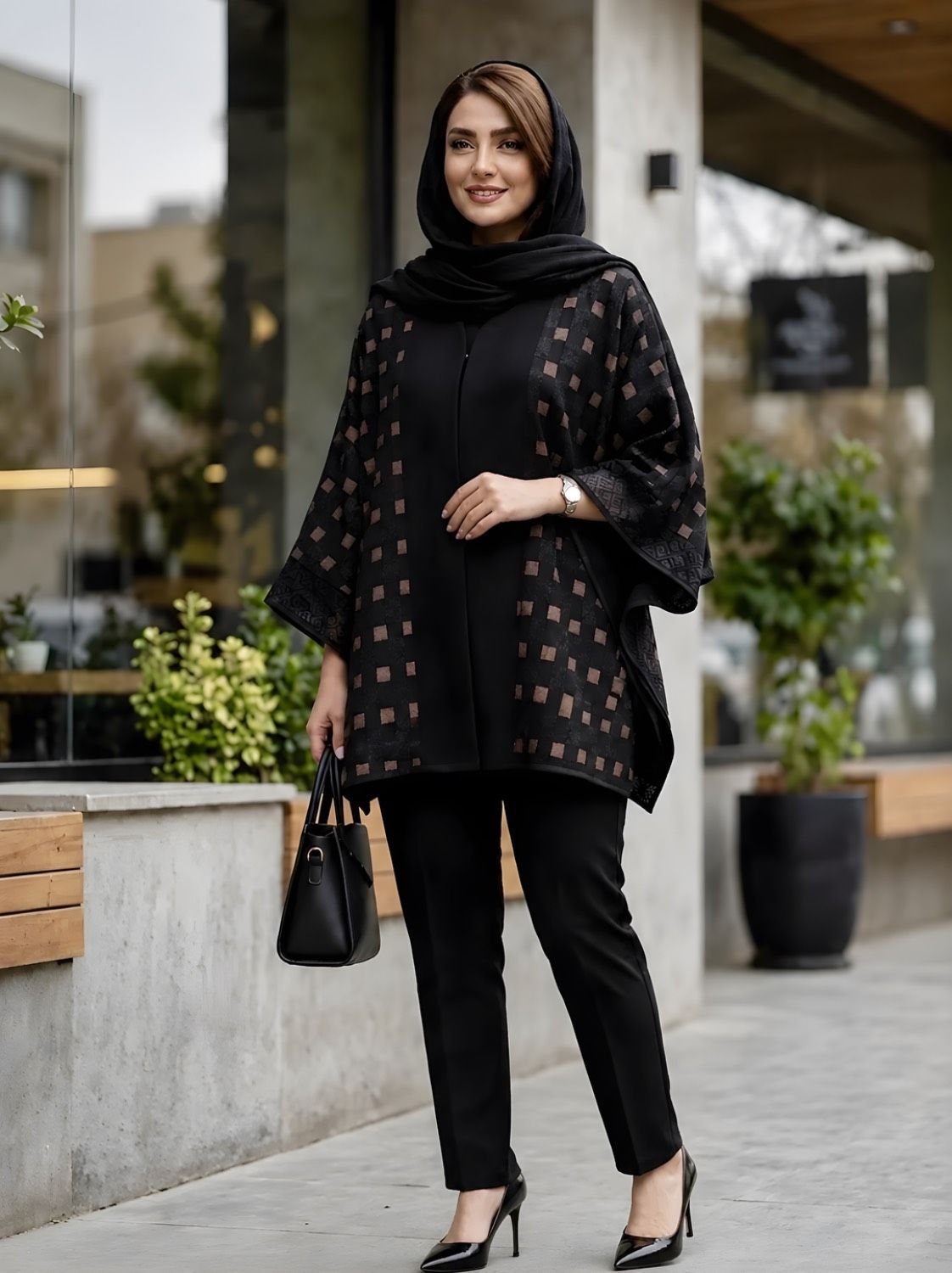 مانتو پانچ زنانه شانتون ژاکارد کد 0414