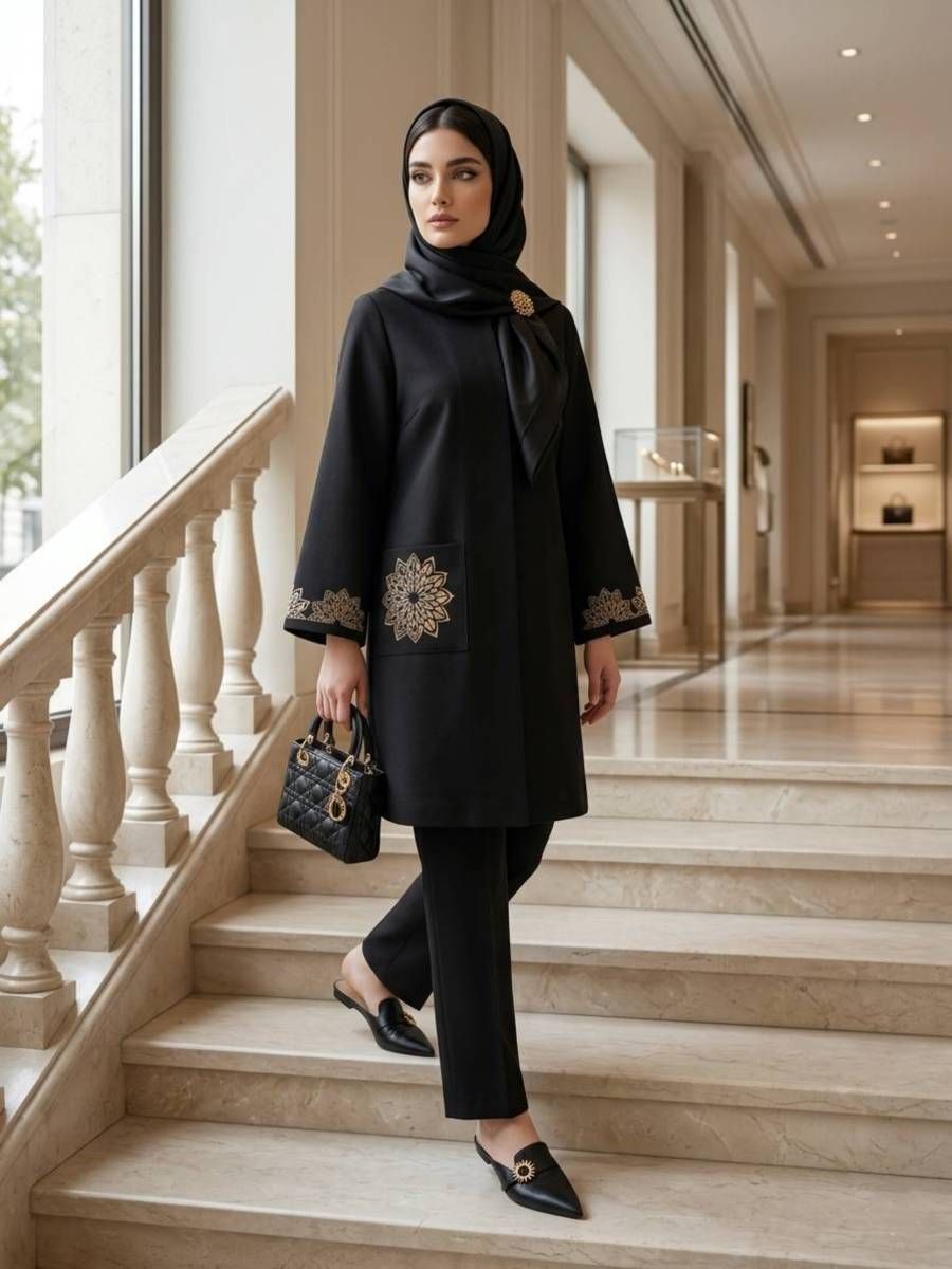 مانتو زنانه گلدوزی مدل خورشید کد 129