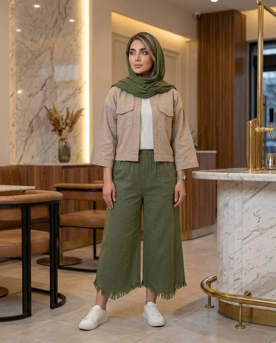 دو تکه زنانه کراپ شلوار الیاف کد 3282