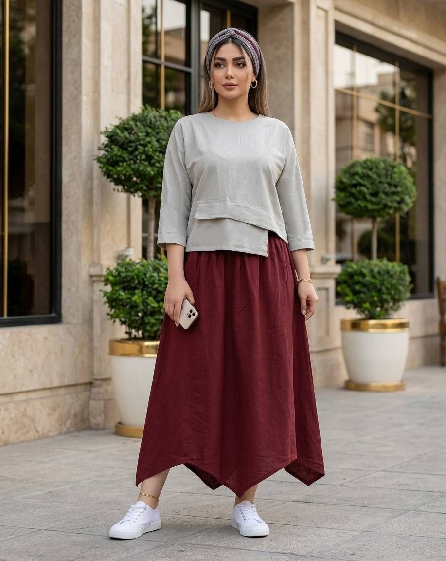 دو تکه زنانه  شومیز و دامن الیاف طبیعی کد 3283