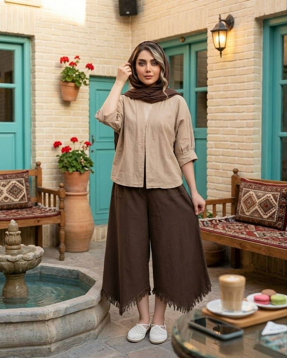 سه تکه زنانه کت شلوار و شال الیاف کد 3287