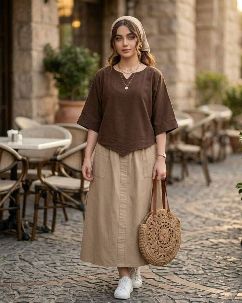 ست شومیز و دامن زنانه الیاف طبیعی مدل رزا کد 3294