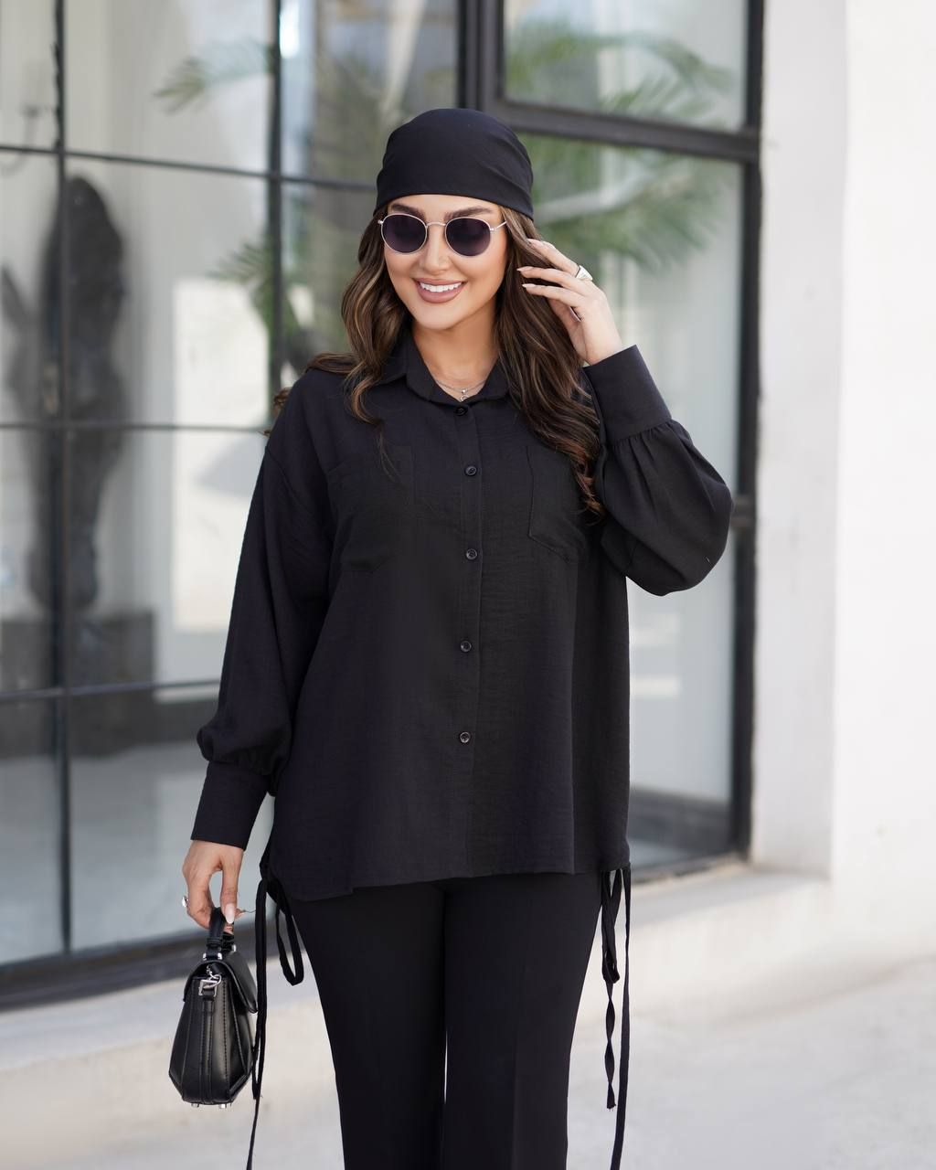 شومیز زنانه مشکی مدل دو جیب