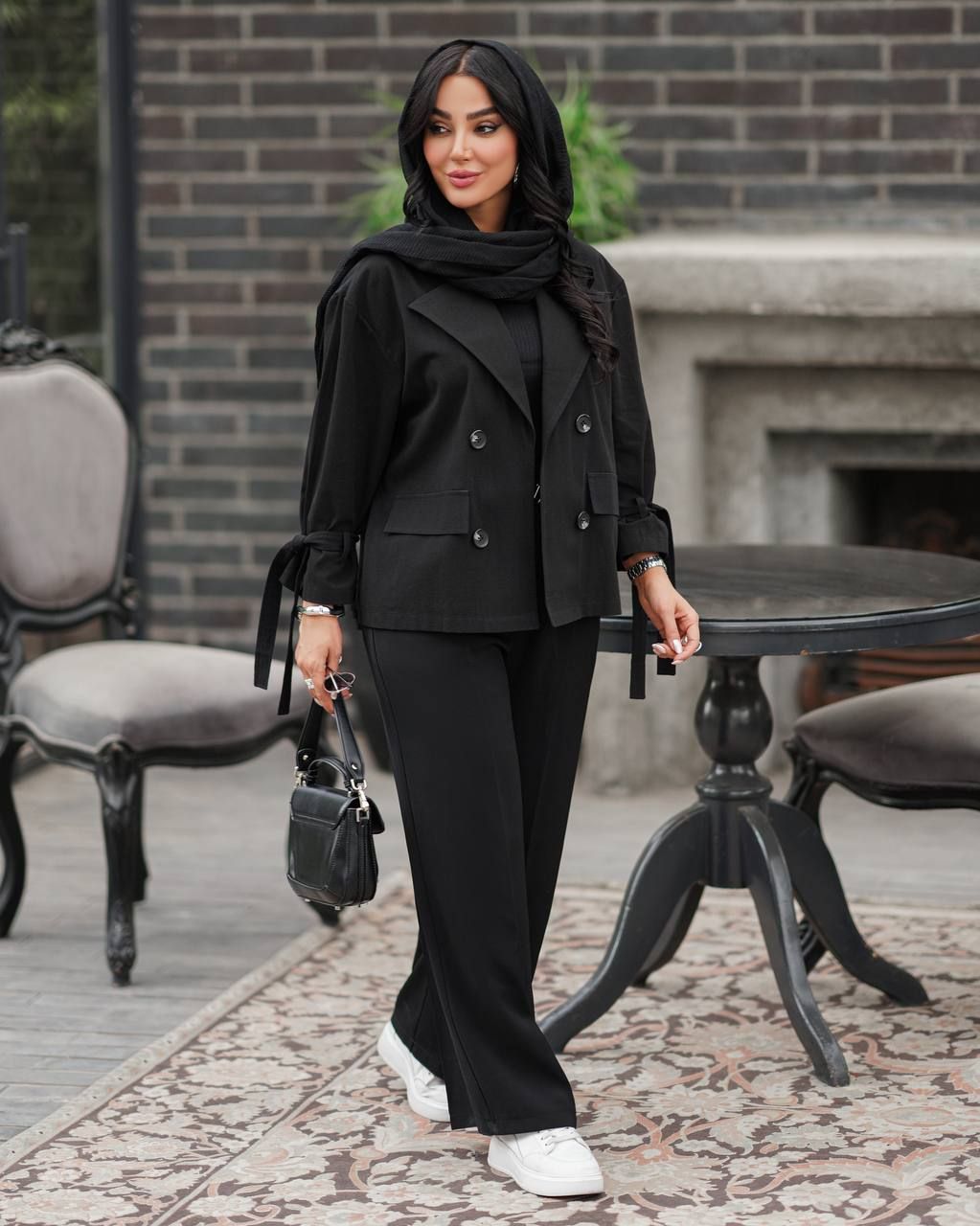 کت زنانه یقه انگلیسی بند دار