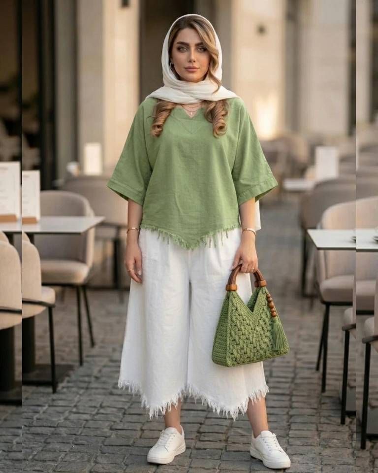 دو تیکه زنانه شومیز و شلوار الیاف طبیعی مدل میخک کد 3301