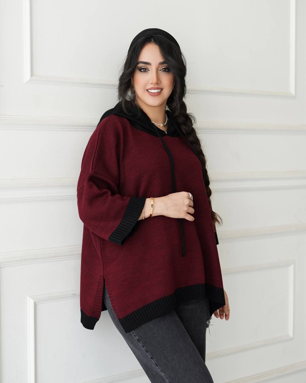 هودی بافت زنانه اوور سایز مدل یاسمین کد 3355